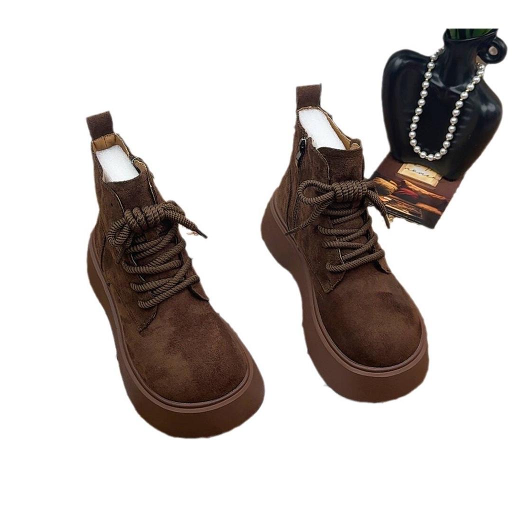 Lace-up High-top Snow Boots Versatile Waterproof Cotton Shoes Women's Shoes Suede Short Boots Winter Non-slip Martin Boots