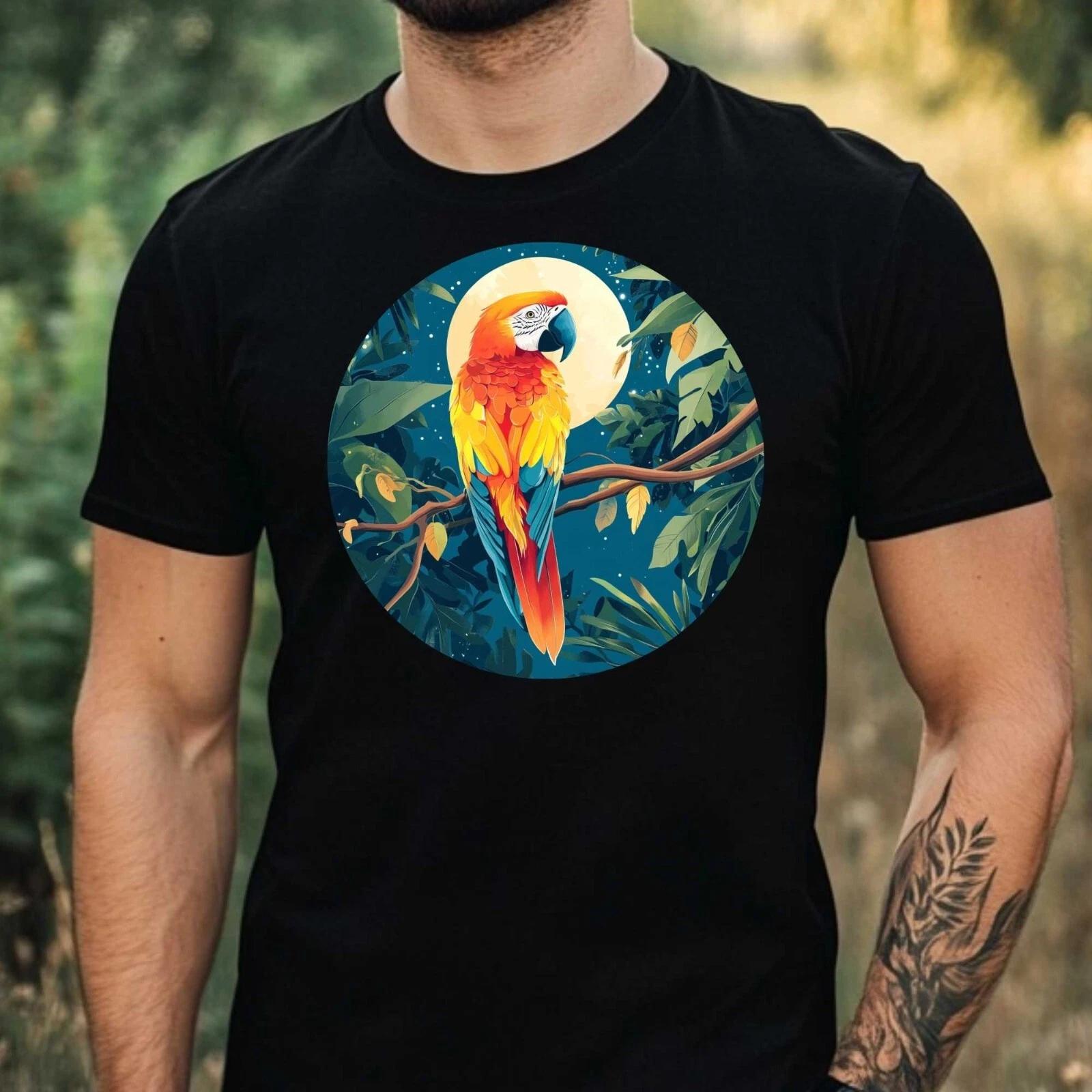 T-Shirt Herren Papagei im Mondlicht Motiv Baumwolle Größe XS bis 5XL XS