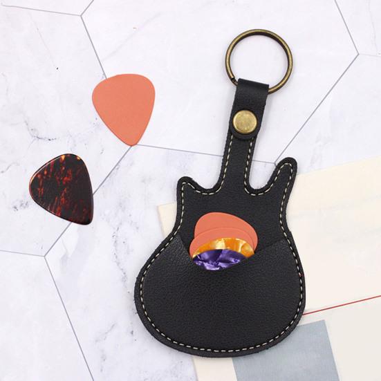 Guitar-Shaped Picks Holder Faux Leather Guitar Pick Case Portable Plectrum Storage Bag