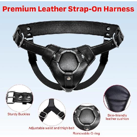 Adjustable Strap On Dildo Harness Adult Sex Toys for Women Men Leather Belt with 2 Size Metal O-Rings for Lesbian Gay Anal Toys