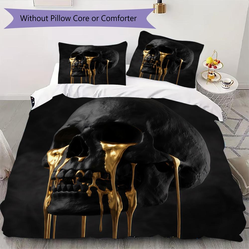 Rose Skull Pattern Bedding uilt Set uilt Cover Pillowcase Home Decoration Birthday Gift (1 * duvet cover + 2 * pillowcase without core)