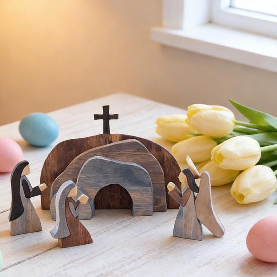 Wooden Empty Tomb Easter Decorations Jesus Resurrection Scene Table Sign Home Office Tabletop Religious Ornament Christian Gifts