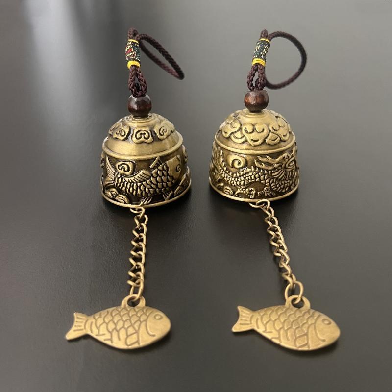 Vintage Pure Copper Bell Keychain Rustproof Brass Small Pendant Portable Ornament for Car Key Backpack Accessory Gift