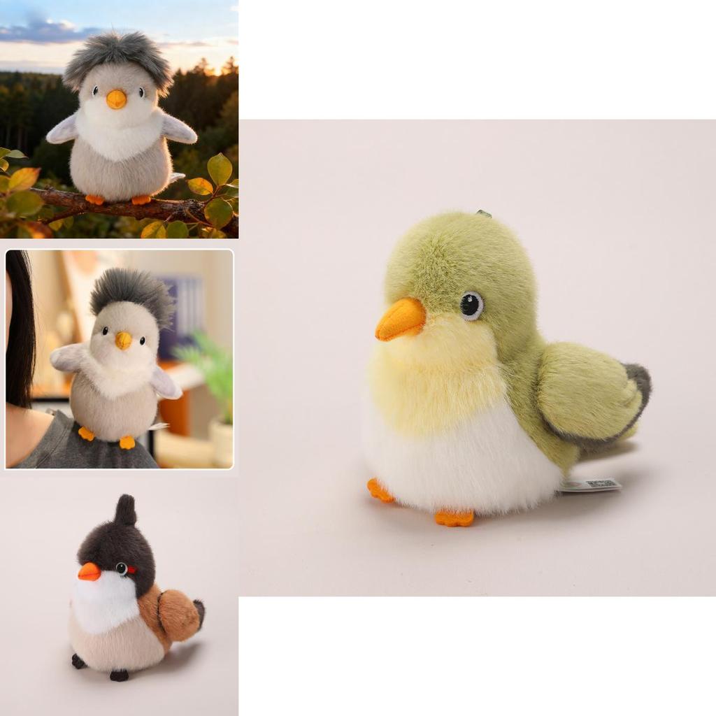 Simulated Island Canary White Eye Red Whiskered Bulbul Plush Toy Doll For School Bag And Mobile Decoration