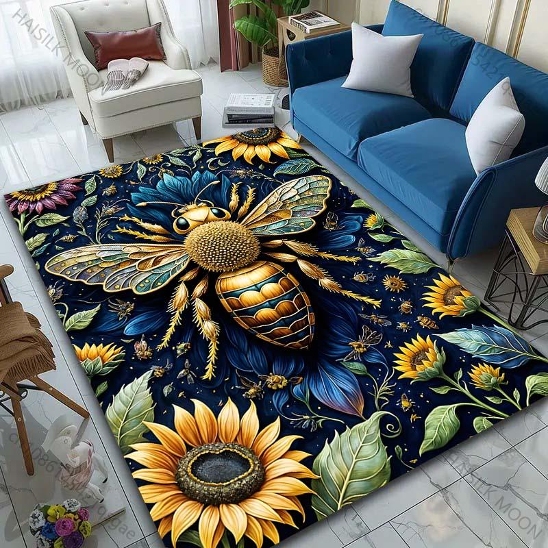 Multiple sizes Bee and Sunflower Pattern Carpet for Living Room Bedroom Sofa Home Decor Rus Non-slip Floor Mat Luxury Gift