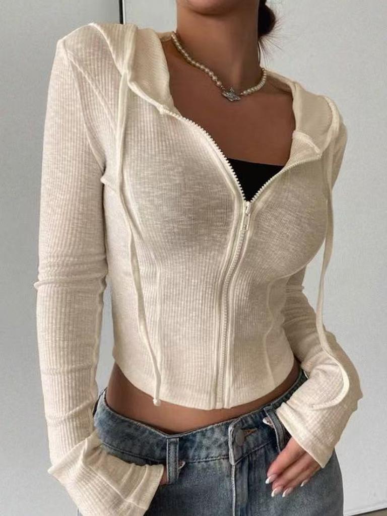 Fall Winter Knit Sweater Fashion Open Cardigan Slim Fit Athletic Hoodie Short Length Zip Up Hooded Sweatshirt