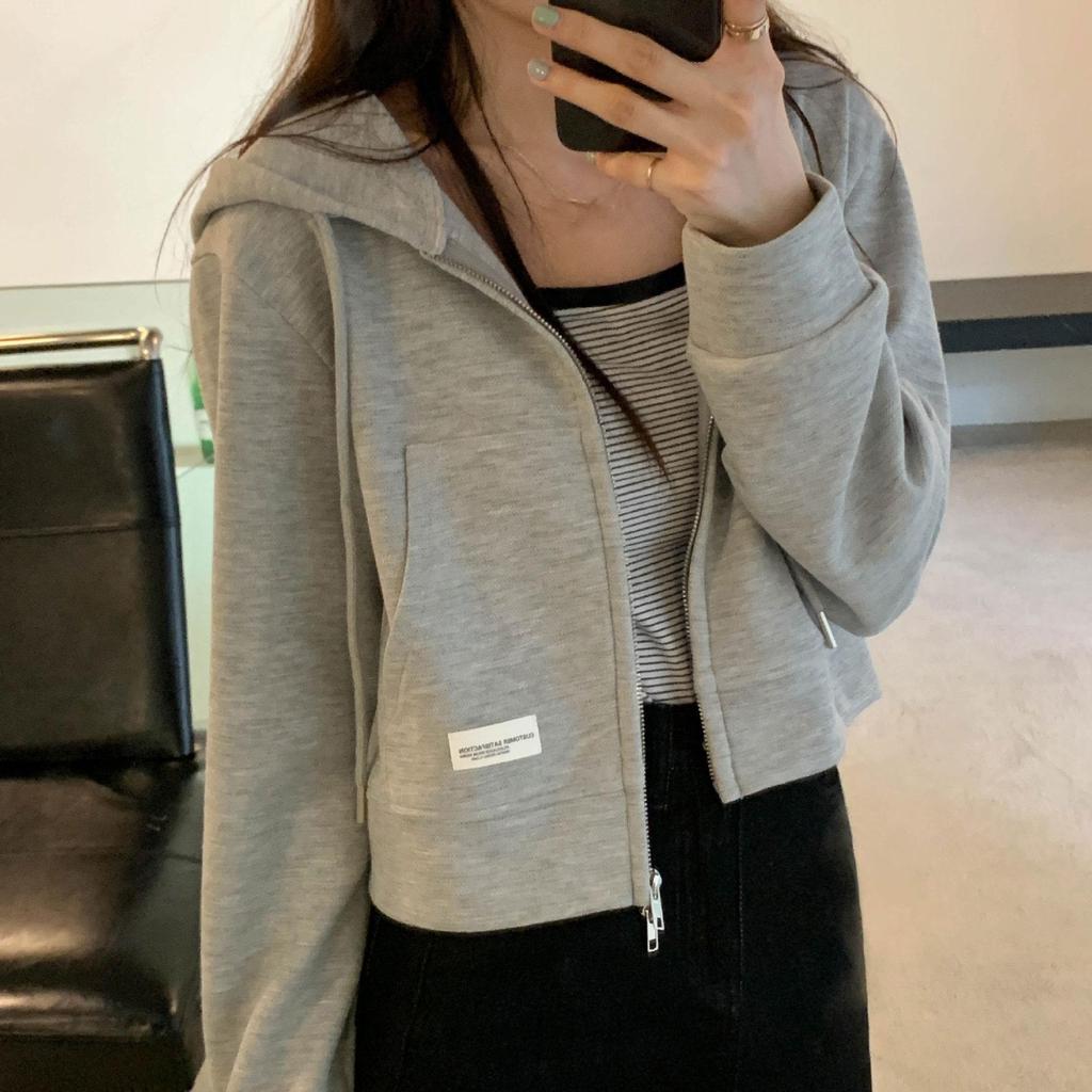 Women's Short Pink Cotton Hoodie Cardigan - Lightweight Spring/Summer Zipper Jacket