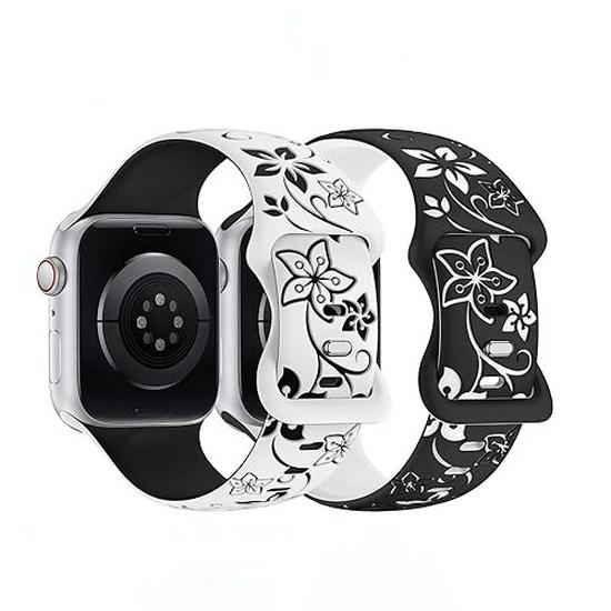 Compatible Apple Floral Engraved Silicone Watch Band for iWatch