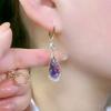 Elegante Lila Wassertropfen Zirkonia Kristall Hängeohrringe für Damen