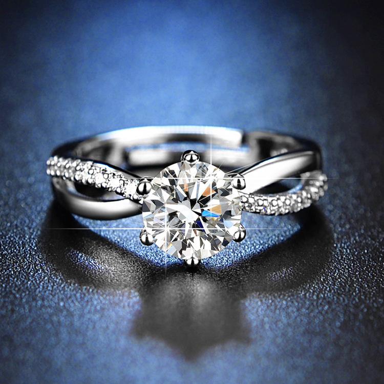 

One Carat Intertwined Six-Claw Ring Femininity Simulation Opening Adjustable opening adjustable