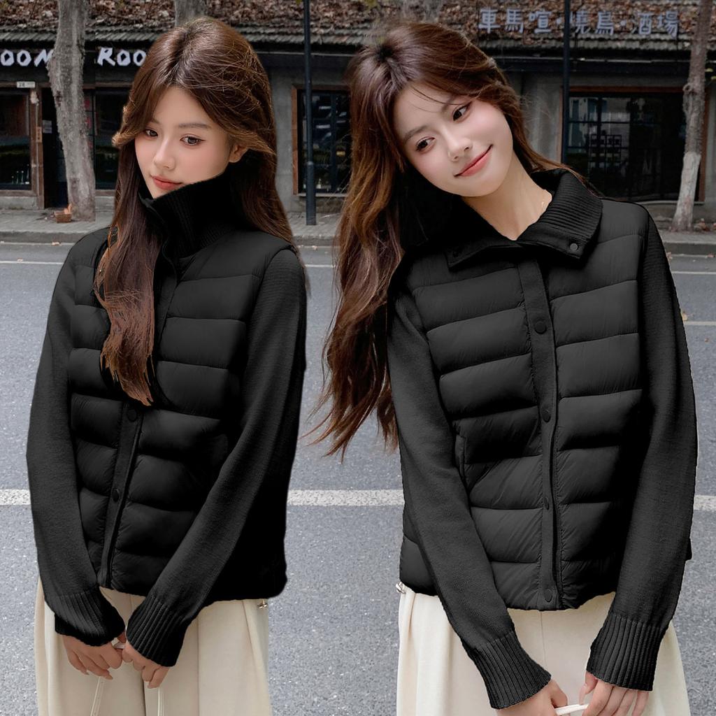 Autumn and winter women's clothing cotton vest stand-up collar knitted splicing multi-color spot supports mixed batches