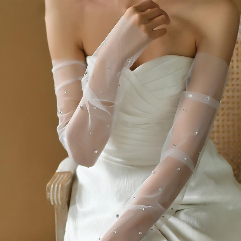 Elegant Long Arm Sleeve Detachable White Mesh Bridal Wedding Dress Tulle Gloves Party Decoration Fingerless Gloves