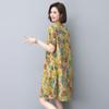 Summer 2025 Retro Print Cotton Linen Dress - Loose Fit for Middle-Aged and Elderly Women