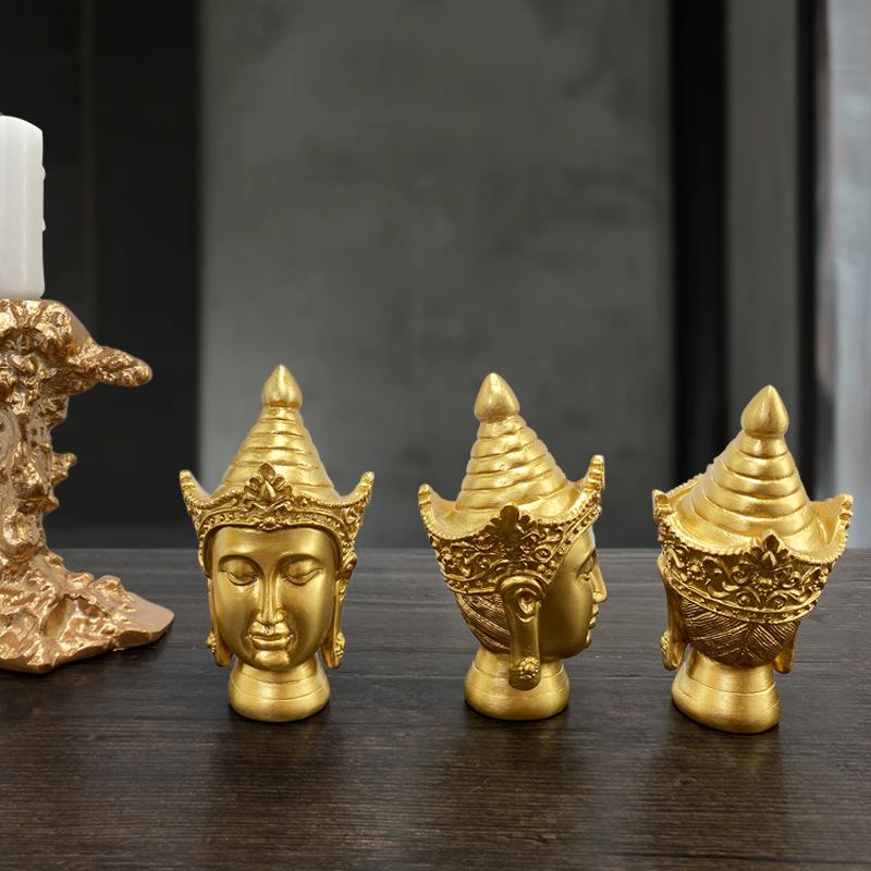Miniature Buddha Head Statue Creative Southeast Asia Antique Buddha Sculpture Resin Handicraft Zen Home Decorative Figurines