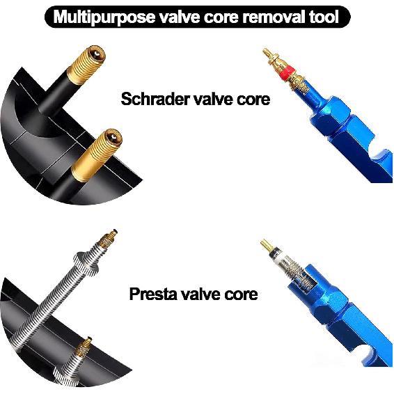 Medsuo Bicycle Valve Core Remover Tool Kit Universal Bike and Car Valve Core Repair Tightening Tool and 12pcs Valve Cores Replacement Compatible with