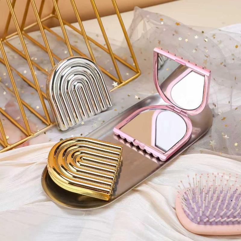 Double-Sided Folding Compact Makeup Mirror, Portable HD Cosmetic Mirror with Hand Pocket Design for On-the-Go Use