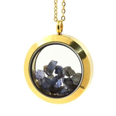 Stones and Minerals. Raw Sapphire Necklace. 25 Mm Medallion Model. Gold Color.