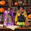 Halloween Witch Ornaments Spooky Witches Figures with Broomsticks Desktop Statue for Haunted House Party Decor