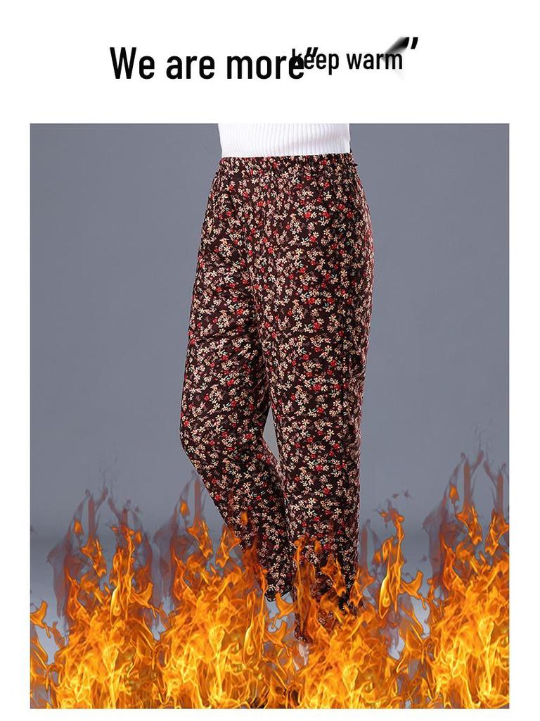 Women’s Plus Size High-Waist Fleece-Lined Cotton Pants for Winter