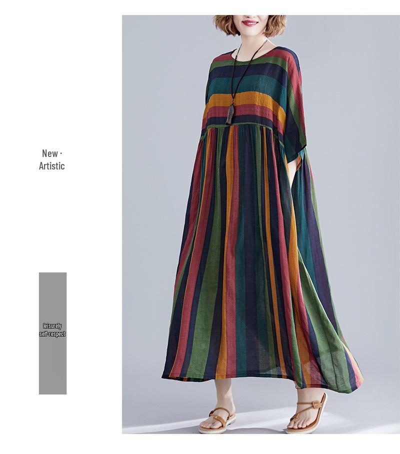 Plus Size Striped Short Sleeve Dress for Women