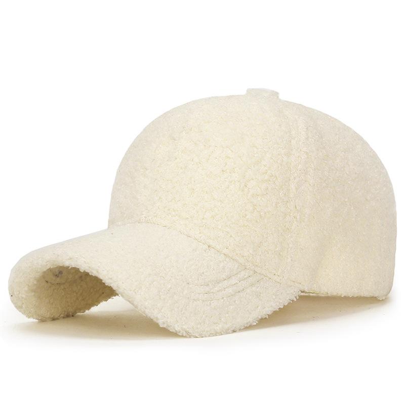 Autumn and Winter Women's Casual Warm Baseball Cap, Korean Street Style Plush Solid Color Simple Versatile Student Flat Brim Hat
