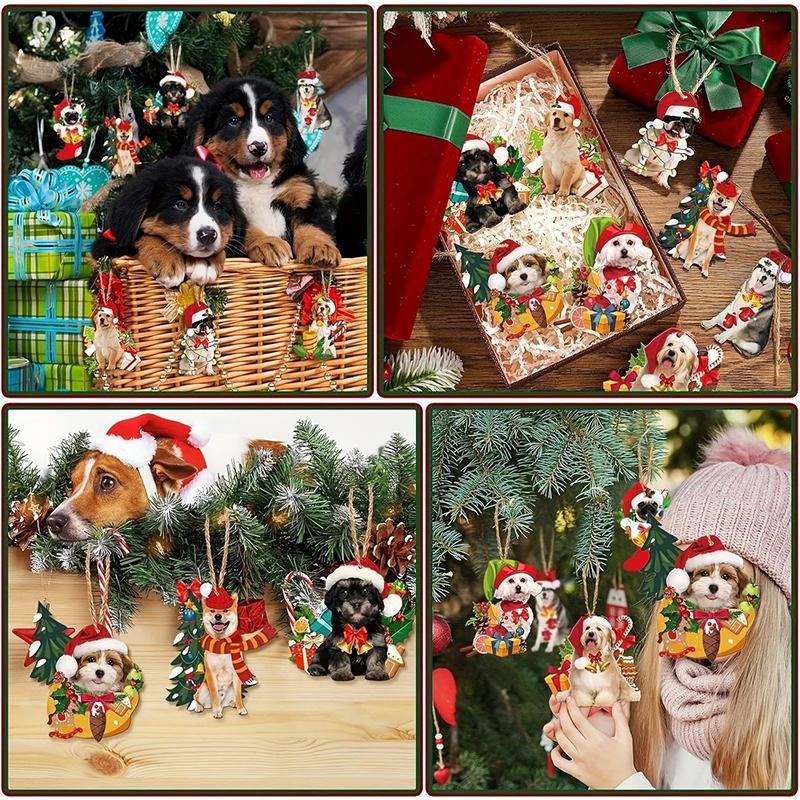 10/20/30pcs Set Rustic Wooden Dog Ornaments - Christmas Hanging Decorative Pendants, Pet-Themed Christmas Decor