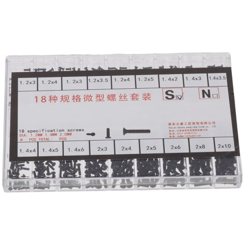 Mini Screw Assortment Kit, 18 Types of M1.2 / M1.4 / M2.0 Mini Micro Screws, Black Round & Countersunk Head Repair Screws for Sunglasses, Eyeglasses,