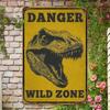 Dinosaur Warning Metal Poster Wall Art For Garage