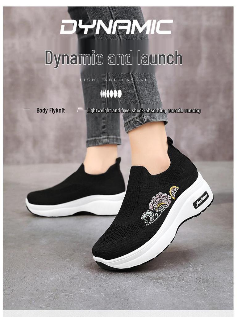 Women's Lightweight Platform Flyknit Sock Shoes: Breathable, Height-Boosting Casual Footwear for Spring