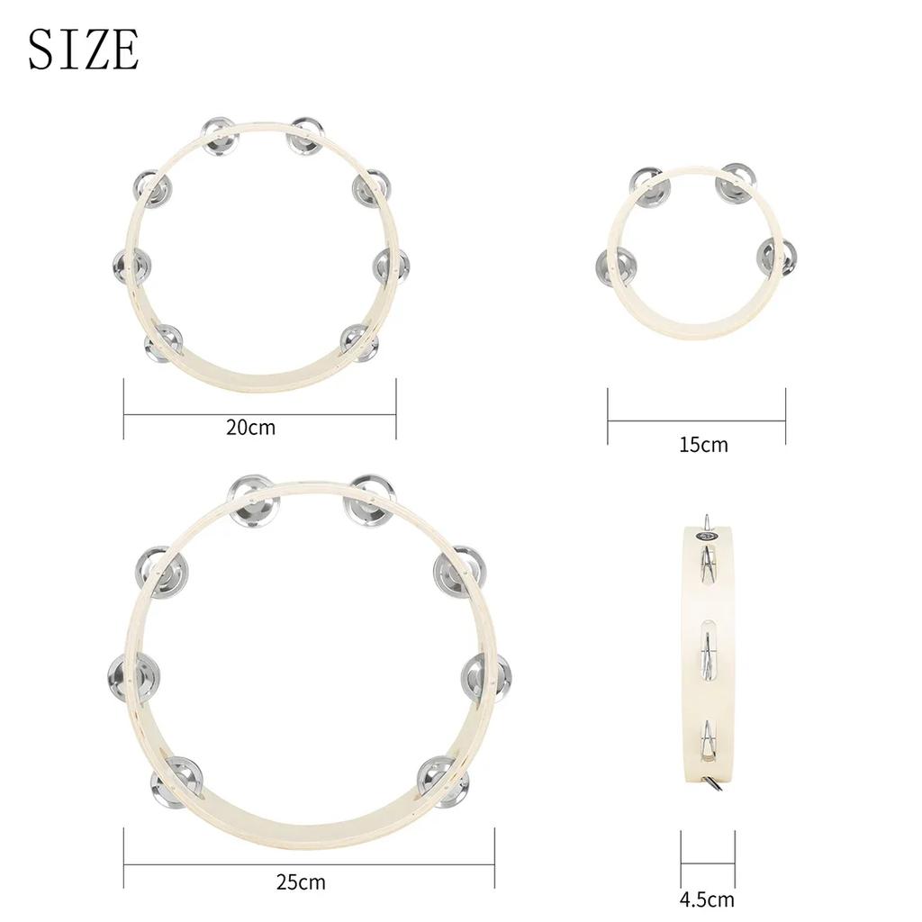 M MBAT 6 8 10 Inches Tambourine Bell Ring 3pcs/set Wooden Percussion Orff Instruments Children's Musical Primer Toys Gifts