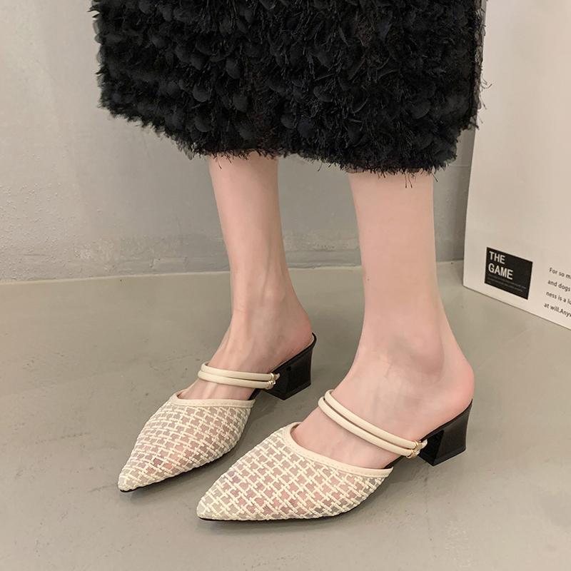 Baotou Sandals for Women Summer Thick Heels, 2024 New Middle Heels for Women, Fairy Style Sandals for Women