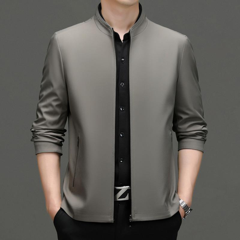 New Men's Casual Jacket Business Gentleman Stand-up Collar Zipper Solid Color Middle-aged Dad Jacket