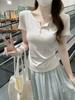 Red Spicy Girl Cropped Top: Summer 2026 Slimming & Flattering Half-Open Collar T-Shirt