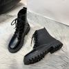 Mode Lässige Retro Stiefelette Damen Designer PU Leder Schuhe Weiblich Herbst Winter Schwarz Plateau Stiefel für Frauen