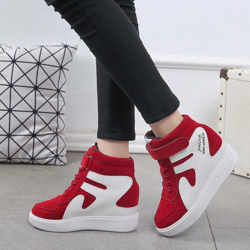 Fashion High Top Platform Sneakers  Women Outdoor Casual Wedges Shoes Red Sneakers Ladies Black Platform Vulcanize Shoes Zapatos Mujer