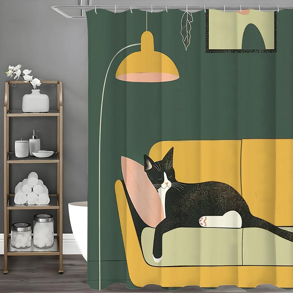 

Черный кот, лежащий на диване, шторка для душа, декоративная шторка для ванной комнаты, водонепроницаемая шторка для душа с крючками 90*180cm
