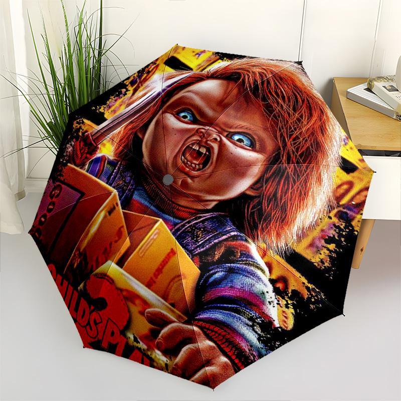1 PC Automatic Folding Umbrella - Chucky Pattern Portable Foldable Design With 8 Ribs Christmas Birthday Gifts