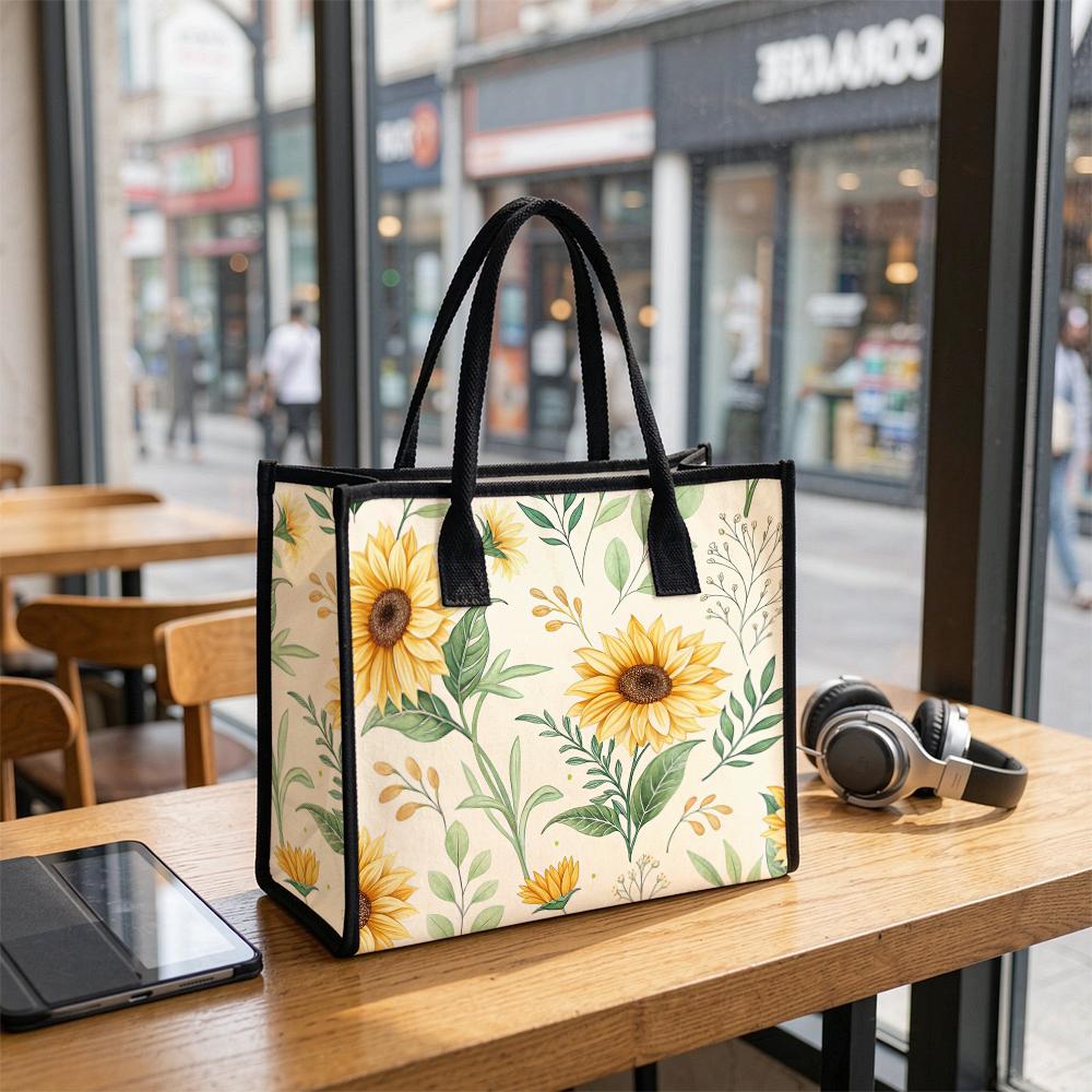 Sunflower Print Tote Bag for Daily Use Shoulder Bag for Outdoor Shopping Commute Portable Stylish Handbag