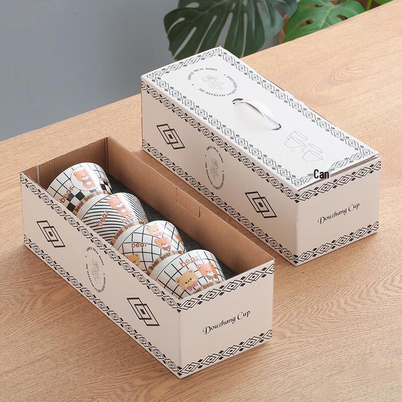 Kreskówkowy Miś w Kratę Ceramiczne Miseczki Douli (Zestaw 4)