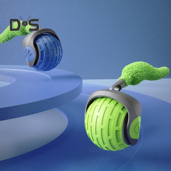 Jucărie interactivă cu bile pentru pisici, reîncărcabilă prin USB, cu bile de rulare, cu reglaj cu două viteze, jucărie automată pentru pisici cu coadă pentru pisici de interior