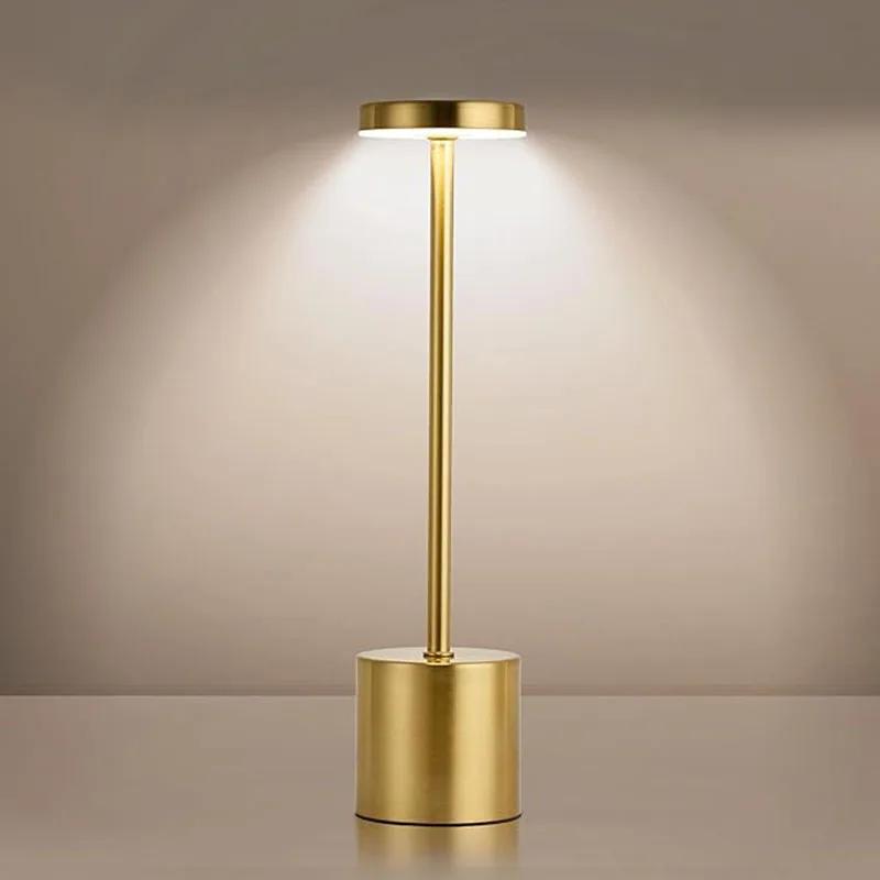 LED Touch Metal Table Lamp USB Rechargeable Three Colors Dimmable Desk Light Bedroom Night Light For Bar Room Decoration