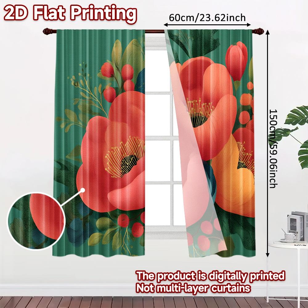2D FLAT PRINTING 2pcs Curtains (Without Rod) Floral Spring Garden Design (4) Saint Patrick Is Day Festival Creative Curtains