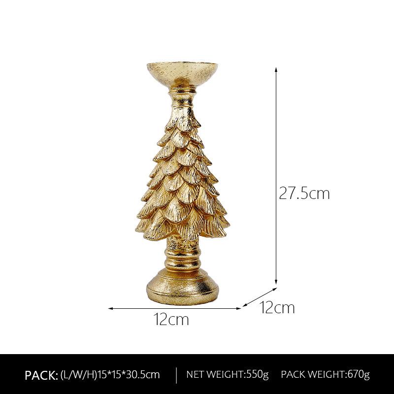 Gold Christmas Tree Candlestick Holder - Festive Home Decoration Ornament