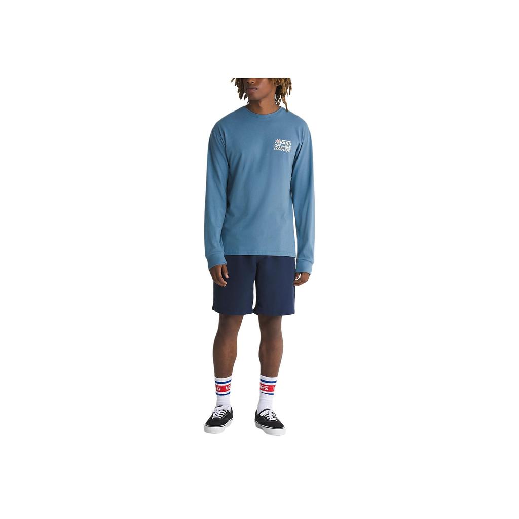 Vans Petal And Pest Long Sleeve T-Shirt Orchid Pattern Letter Print Loose Fit Crew Neck T-Shirt Men Tops Blue VN000G5AP8X