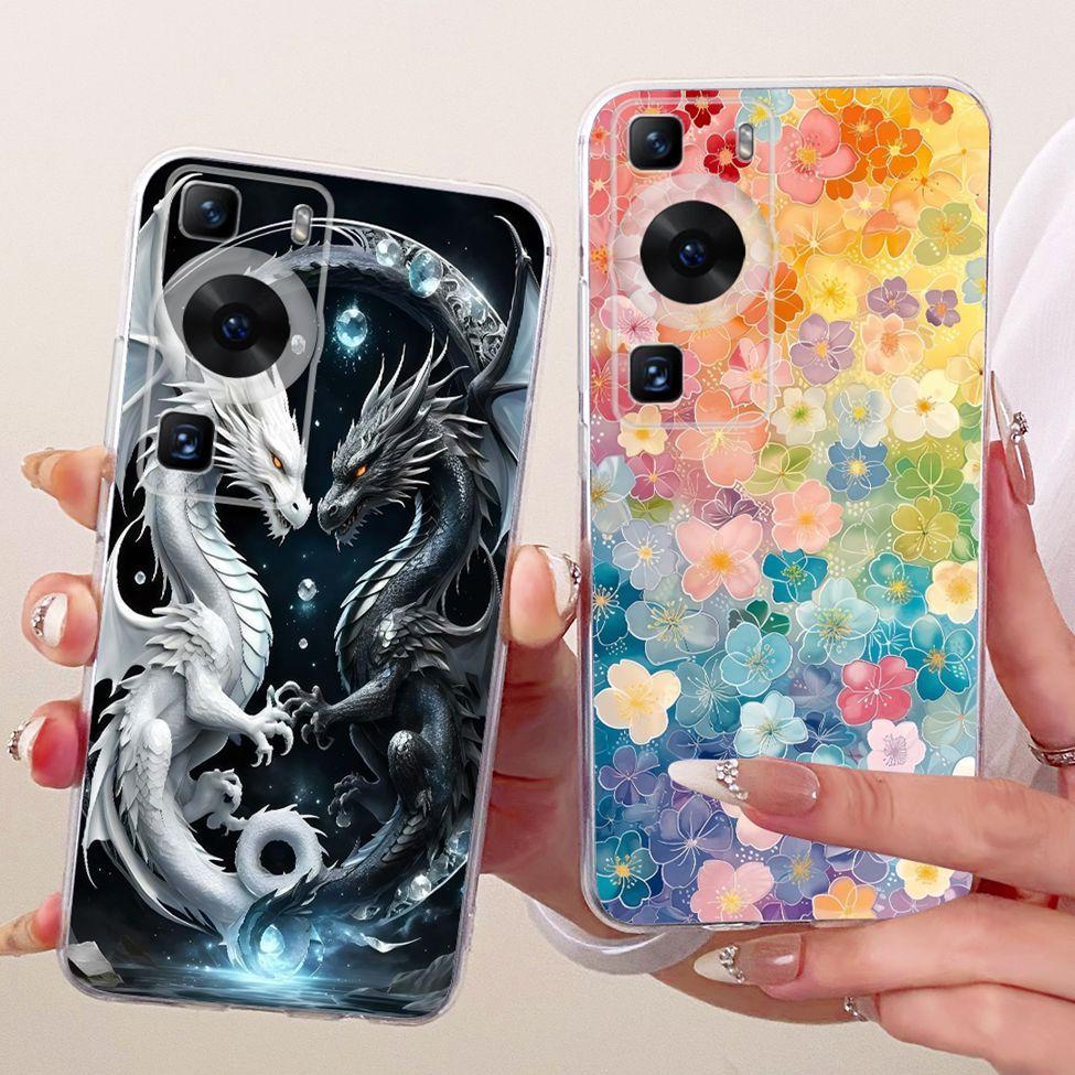 Clear For Huawei P60 Case Cute Cat Fashion Butterfly Funny Painted Casing For Huawei P60 Pro MNA-AL00 MNA-LX9 Cover