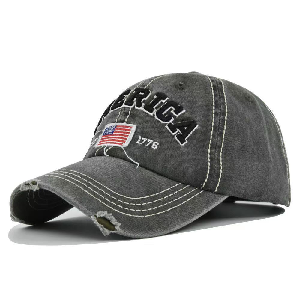 Washed Embroidered Peaked Cap Male Letter Retro Denim Versatile Hat Couple Baseball Cap Female