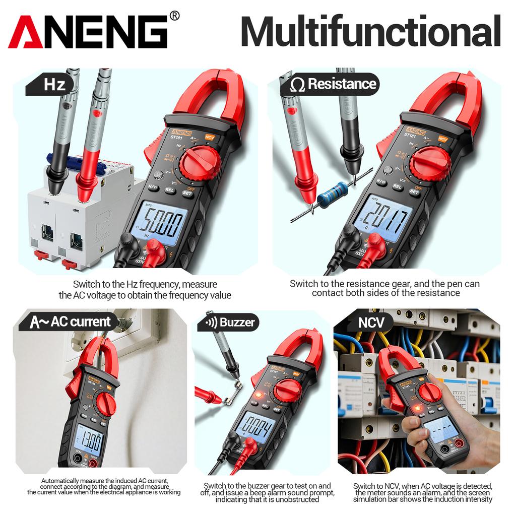 ANENG ST181 Digital Clamp Meter Multimeter 4000 Counts NCV Measures Tester AC/DC Voltage Capacitance Resistance Tools