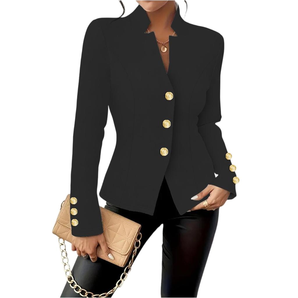 Women's Fashionable Solid Color V-neck Long Sleeved Button Style Cardigan Jacket