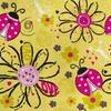 Royal Velvet Fabric Polyester For Sewing - Motif Flowers and Ladybugs On Yellow