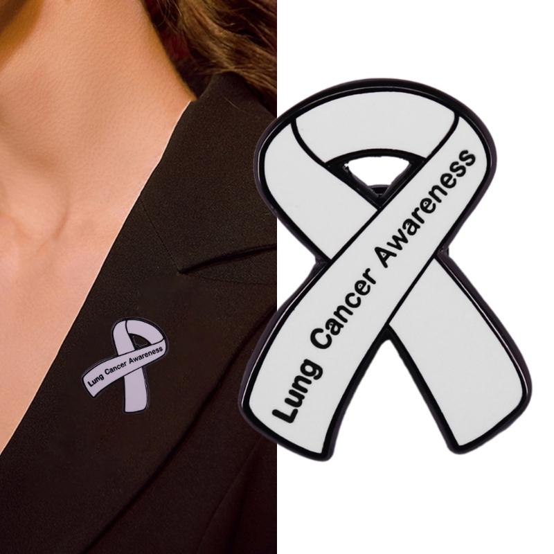 White Ribbon Enamel Brooch Pins Lung Cancers Prevention Awareness Badge Lapel Badges Jewelry Gift for Friends Nurse